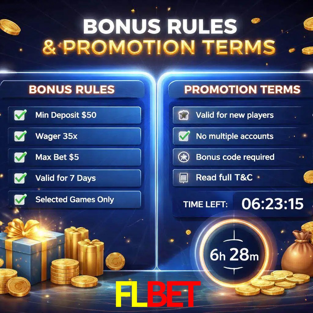 Reglas de promoción FLBET y condiciones de bonos explicadas visualmente