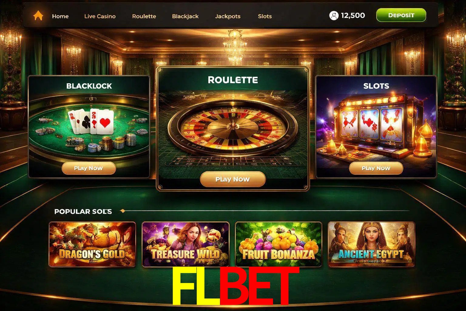 Vista de la plataforma FLBET Casino mostrando categorías organizadas de juegos en línea